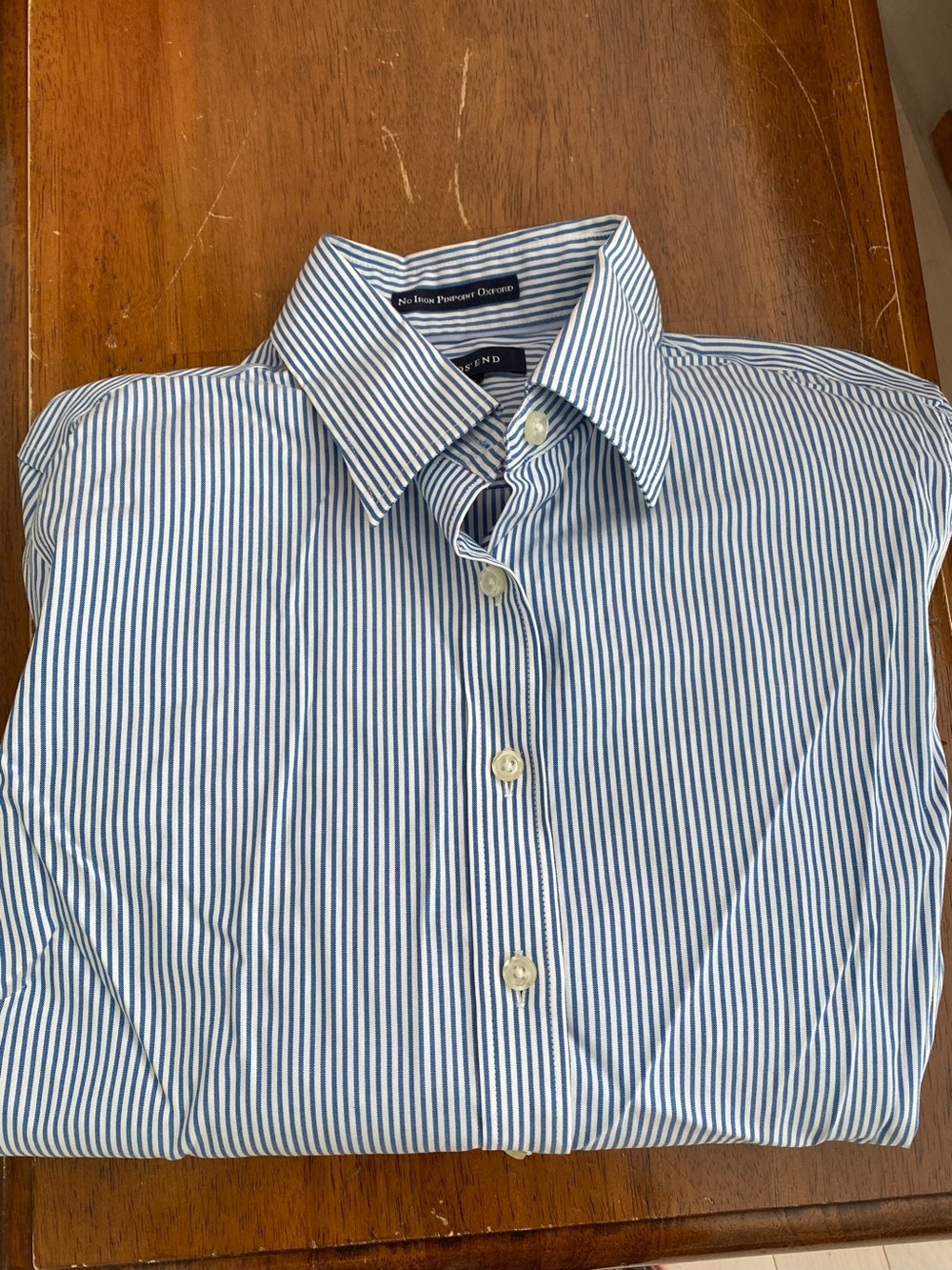 Lands' End Blue and White Striped Button-Front Blouse